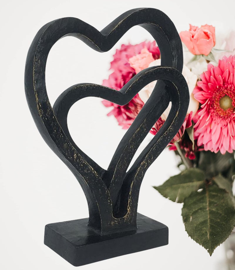Bellaa 24827 Heart Statues Eternity Double Love Romantic Sculpture, 11 Inches, Anniversary Valentines Couple Gift for Her Home Decor, Modern Art Bond of Marriage - Image 1